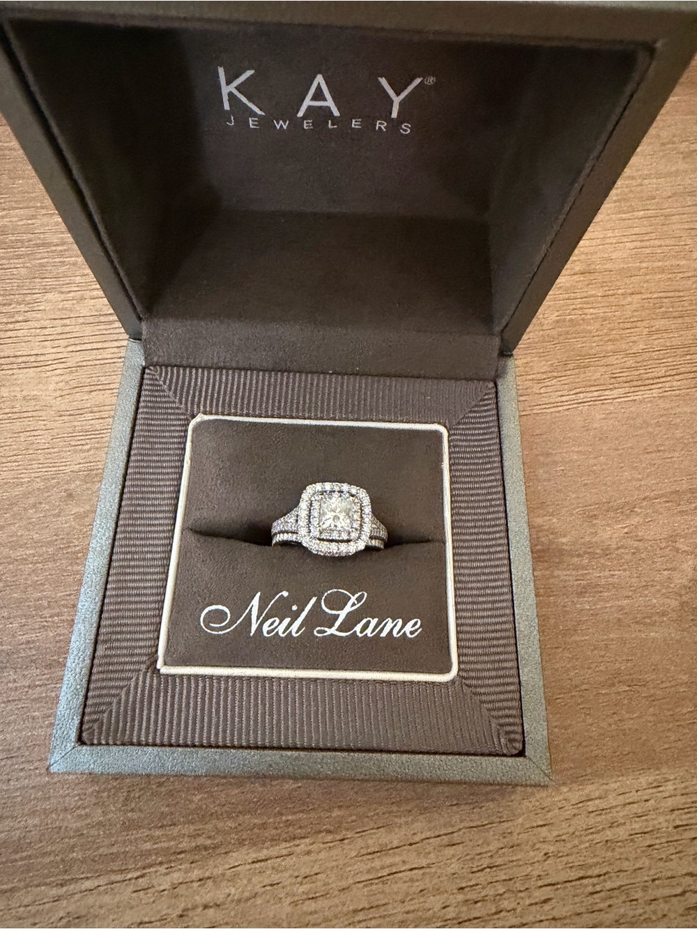 Neil Lane 14K White Gold Princess Cut Diamond Halo Engagement Ring Set Sz 7